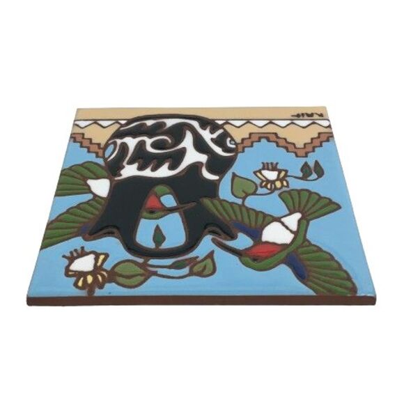 Tile Trivet Earthtones Hummingbird Southwest Hand Painted Ceramic Wall Decor - Picture 5 of 8